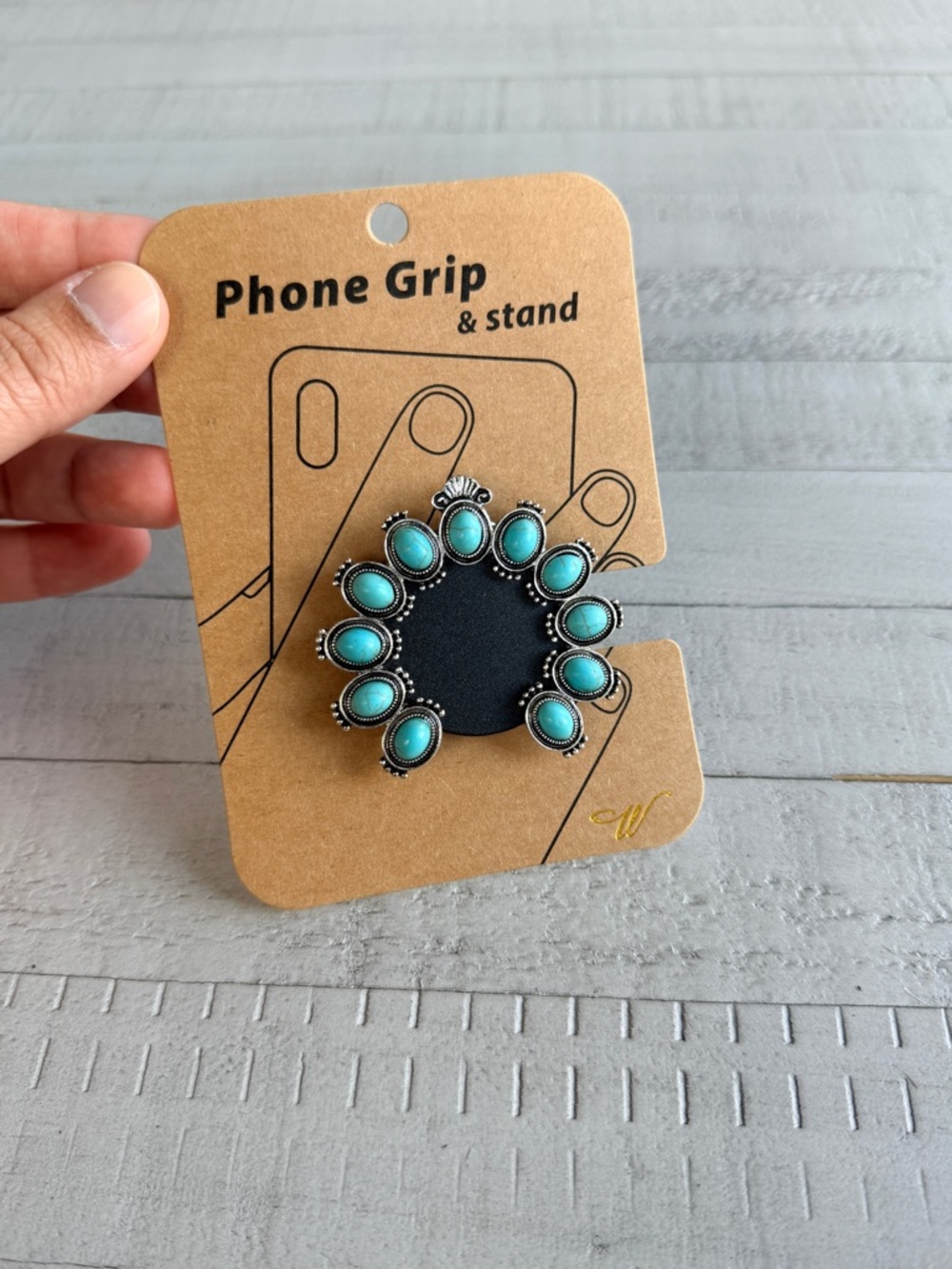 Western Themed Stylish Turquoise Phone Grip & Stand- New